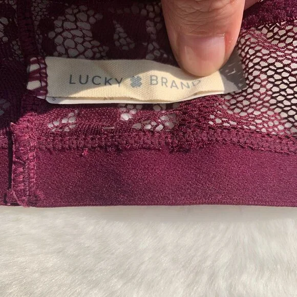 Lucky Brand Burgundy Lace Bralette Size L Lightly Padded - Picture 2 of 11